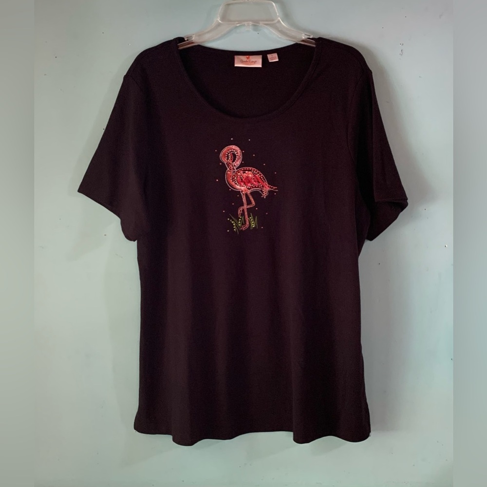 Quacker Factory ladies sequined flamingo t -shirt          Size L